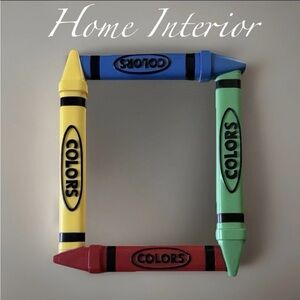 Vintage-Retro Crayon Accent Mirror Primary Red Yellow Blue Green Kids Decor GUC